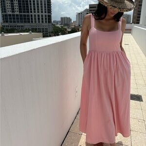 Brand Pink Maxi Dress with Square Neck and Wide Straps